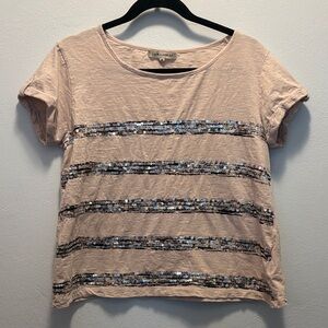 Laura Ashley Pink Sequin Striped Tee